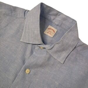Brooks Brothers Shirt Mens Large Blue Linen Button‎ Up Short Sleeve 346 Pocket